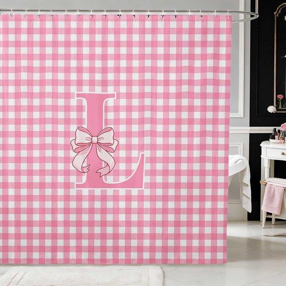 Erosebridal Chic Satin Bow Ribbon Shower Curtain 72Wx72L for Girls, Romantic Floral Print Waterproof Bathroom Curtain
