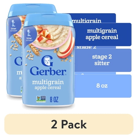 (2 pack) Gerber Stage 2 Baby Food, Multigrain Apple Cereal, Whole Grains, Baby Cereal 8 oz