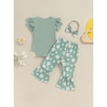 thumbnail image 4 of Suealasg 3Pcs Baby Girls Clothes 3 6 12 18 Months Infant Short Sleeve Letter Print Romper +Floral Flare Pants +Headband Newborn Girls Summer Casual Outfits, 4 of 7