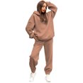 thumbnail image 1 of Conjunto de dos piezas de sudadera con capucha de color liso para mujer - Sudadera con capucha y pantalones con cintura elástica - S-XXL, 1 of 4