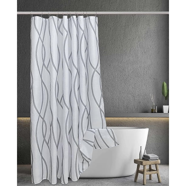 Extra Long Textured Fabric Shower Curtain 72 Inches Wide By 84 Inches Length, Machine Washable Silver Gray Printed Bathroom Curtains