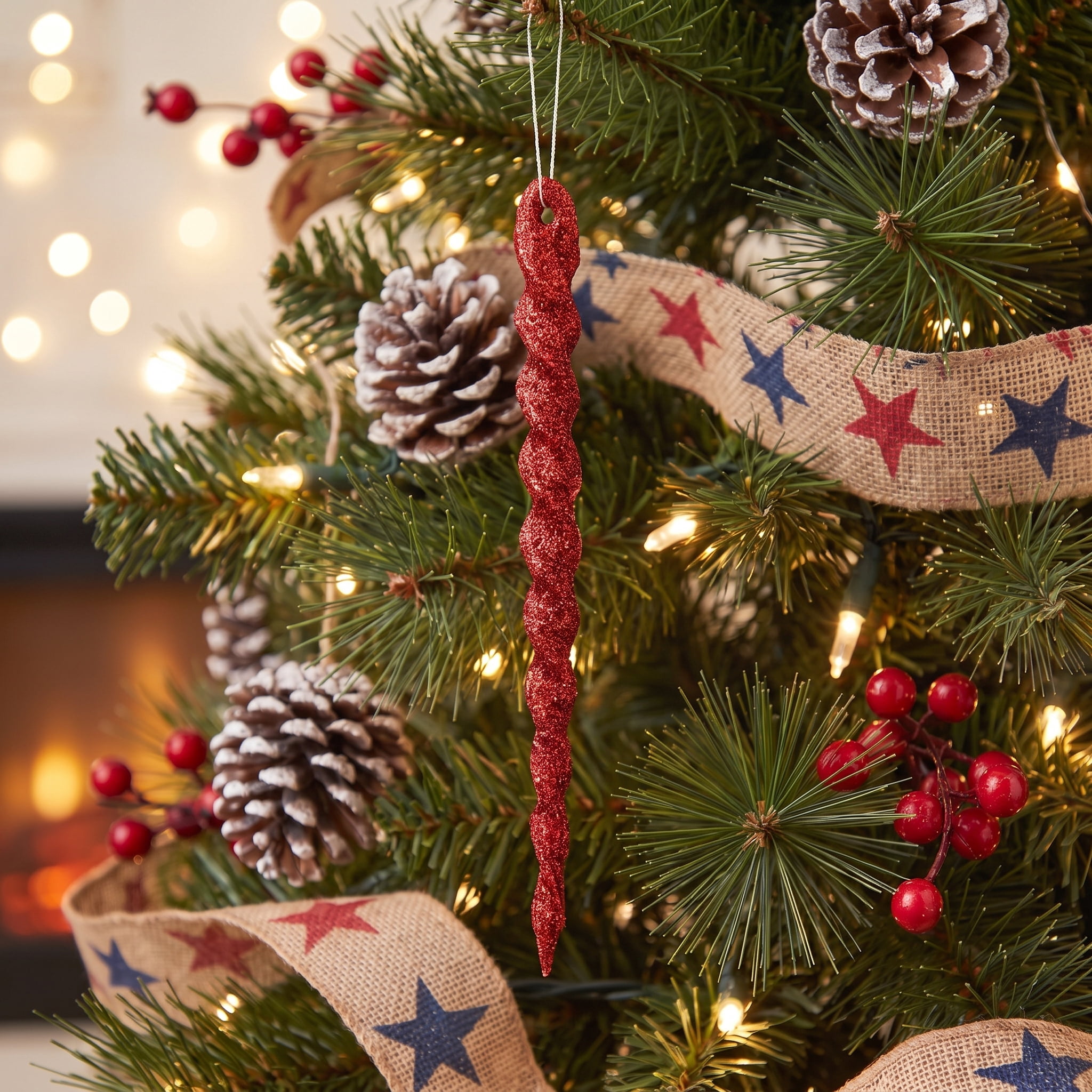 24-Count Red Glitter Icicle Christmas Ornaments, 5.3", by Holiday Time