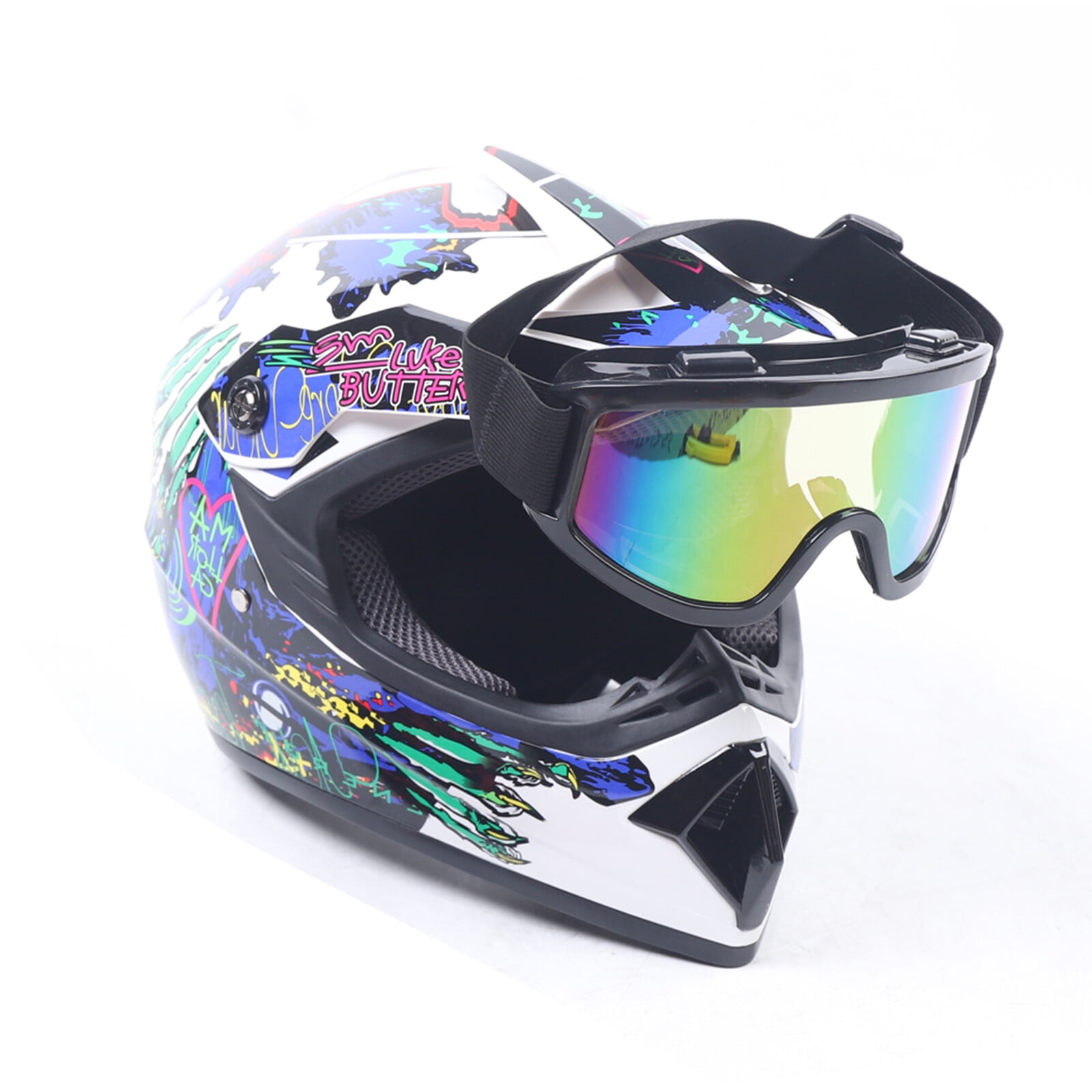 DOT Motorcycle Adult Helmet with Goggles+Gloves Motocross MX ATV Dirt Bike Off-Road Applicable Head Circumference Size 22.44-22.83in L Size