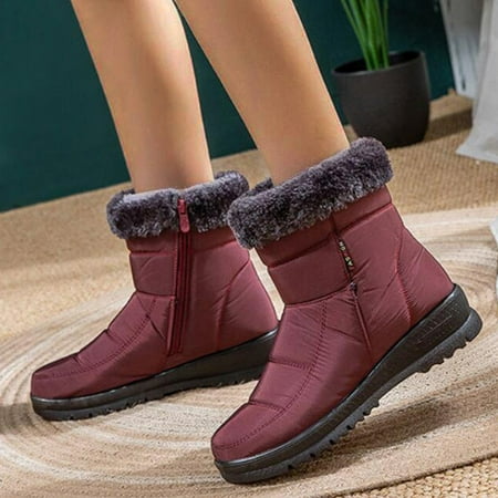 

TALKVE Women Snow Boots Autumn And Winter Fashion Solid Plush Warm And Non Slip Comfortable Side Zipper
