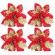 thumbnail image 2 of 4 Uds. De flores artificiales para árbol de Navidad, flor de Pascua roja dorada, flores brillantes con polvo dorado, 2 of 14