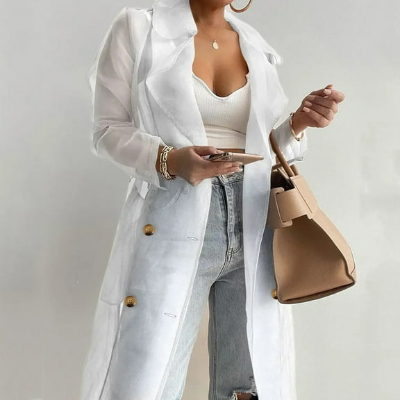 Aayomet Winter Coats for Women Plus Size Women's 2023 Fashion Winter Trench Coats Lapel Button Down Peacoat Belted Outwear Casual Jackets,White M