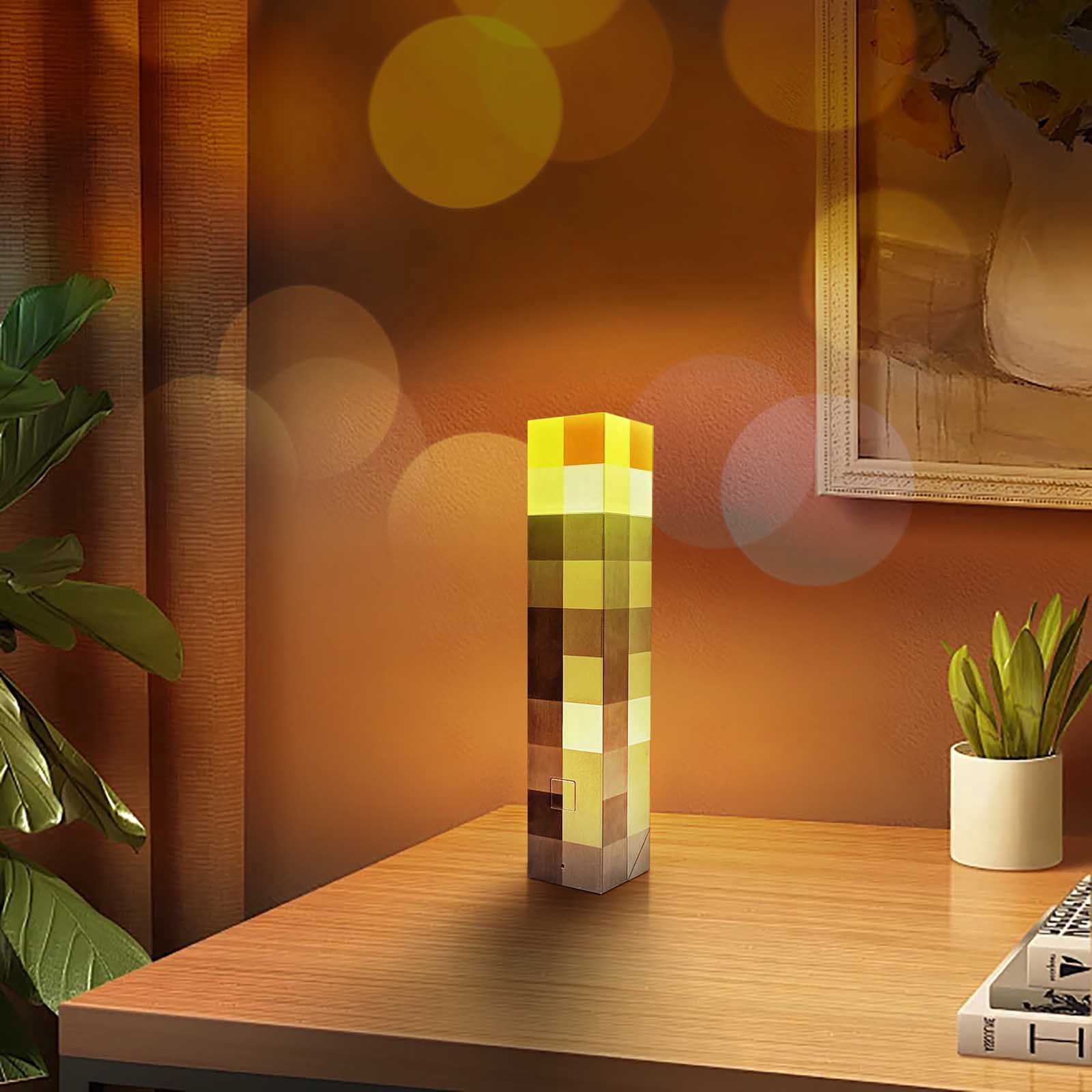 XMMSWDLA 7-Color Pixelated Light-up Wall Torch Lamp-Rechargeable Night Light Lamp,Pixelated-Mountable Table Light,Nightstand,Pixelated Themed Room Decor for Boys' Girl Bedroom Decor (11-Inch, USB )
