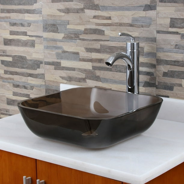 Elite Tinted Brown Transparent Square Tempered Glass Flat Bottom