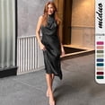 thumbnail image 4 of Vestido de satén para mujer con cuello elegante Vestido elegante para mujer Vestido de noche ligero, 4 of 6