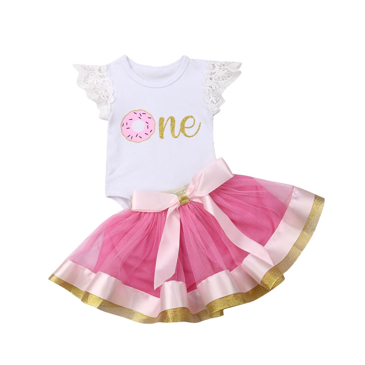 Donut Tutu Dress Baby Girls 1st Birthday Tutu Tulle Party Romper Outfits Photos 