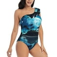 thumbnail image 3 of Sikiie Hawaiian Beach Pirate Moon Print Women One Piece Swimsuits Tummy Control One Shoulder Bathing Suits Ruffle Swimwear, From S to XXL-Medium, 3 of 6