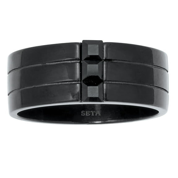 PalmBeach Jewelry Men's Black Crystal Black Ion-Plated Stainless Steel Ring