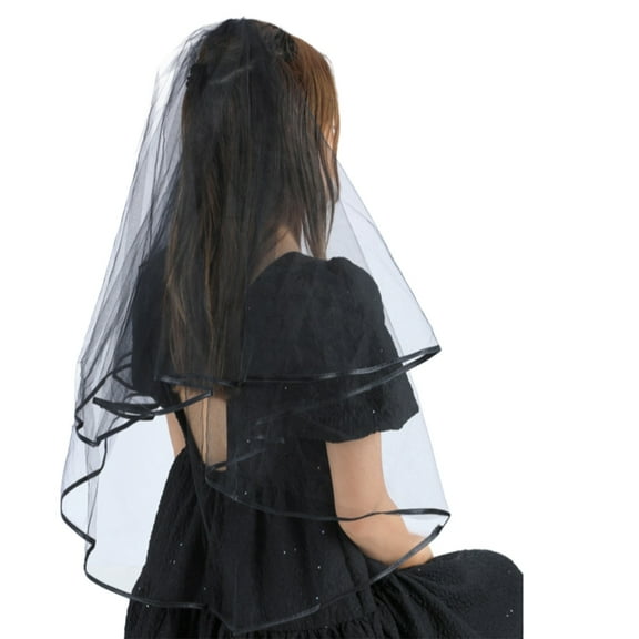 KCAHPAN Handmade Black Fingertip Bridal Veil Lightweight Tulle Hairpiece For Wedding Party Delicate Net Fabric Bride Veil Bridal Hair Accessory For Ceremony Photoshoot Bride Hair Accessoies