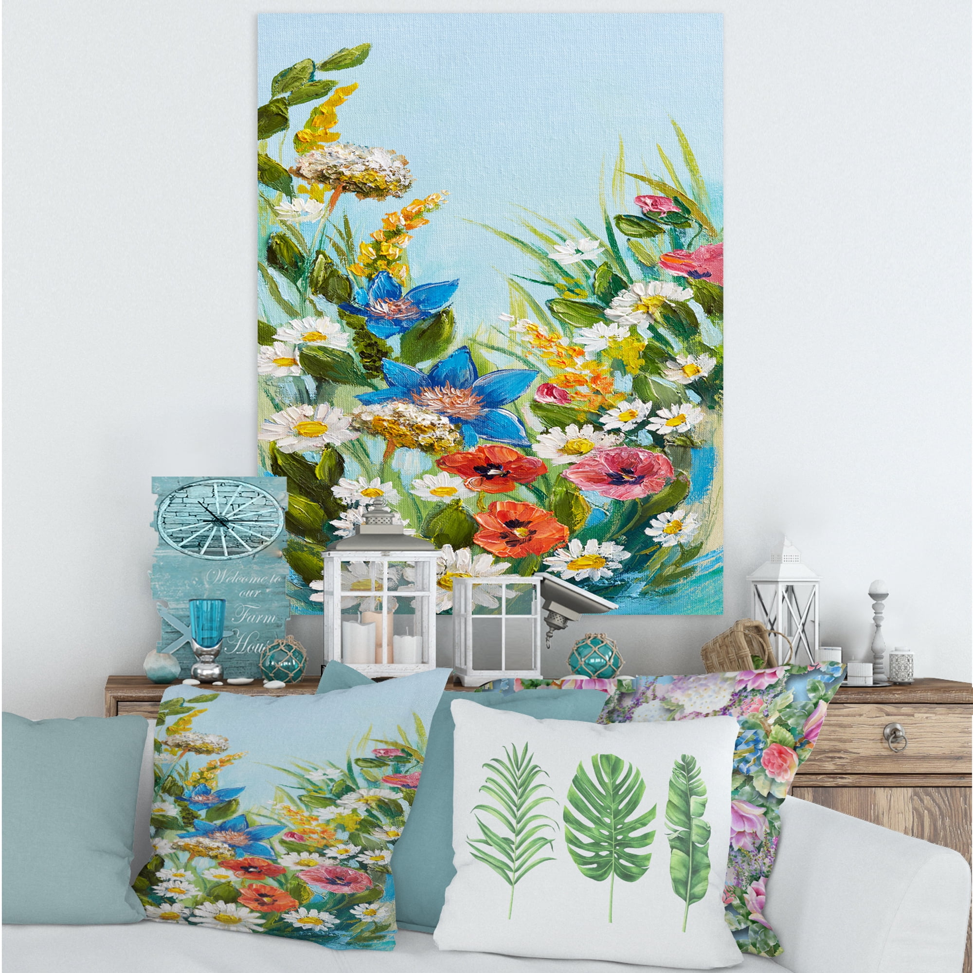 Designart ' Still Life Of Colorful Wildflowers With Leaves I ' Traditional Canvas Wall Art Print