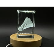 Badminton-Art |  3d-Engraved-Crystal-Keepsake | Gift/Decor| Collectible | Souvenir | 3d-Crystal-Photo-Gift | 3d-Photo-Engraved-Crystal | Badminton-Player-Gift | Home-Decor