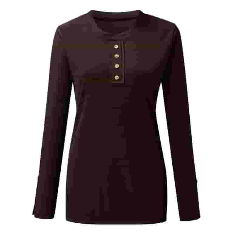 Tシャツ・カットソー KHAKIPOINT Ribbed Button Tshirt (black) ZHAGHMIN Ladies Long Sleeve V Neck T-Shirt Women Long Sleeve