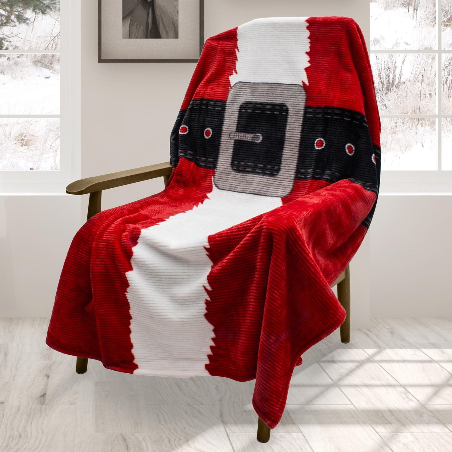 Safdie & Co. Couverture Jeté de Noël Ultra Doux en Flanelle Côtelé L'Habit du Père Noël