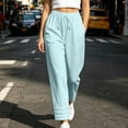 thumbnail image 2 of ZVAVZ Gauze Pants for Women Beach Vacation Pants Lightweight Breathable Casual Loose Fit Drawstring Trousers with Pockets Blue M, 2 of 7
