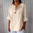 thumbnail image 2 of Linen Shirts for Women Linen V Neck Half Sleeve Button Up Loose Summer Tops, 2 of 4