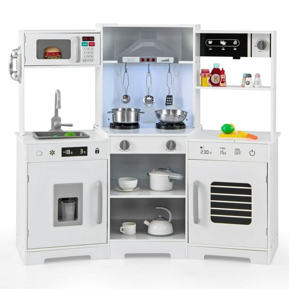 Infans Pretend Play Kitchen for Kids Toddler Aged 3  Wooden Toy Set w/ Range Hood