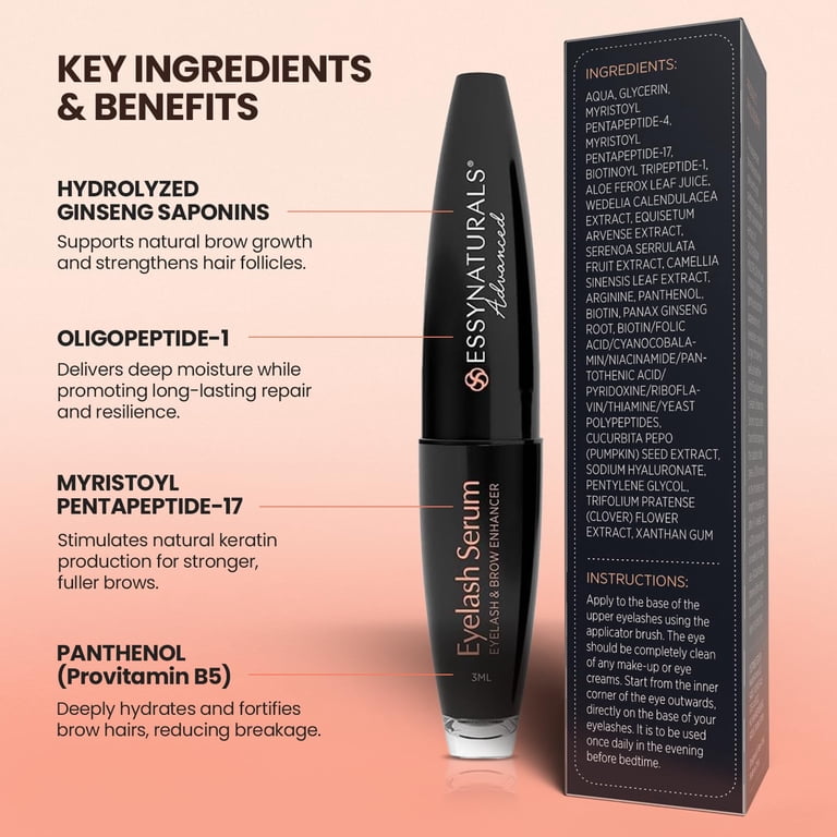 Essynaturals Premium Eyelash Growth Serum for Longer, Fuller