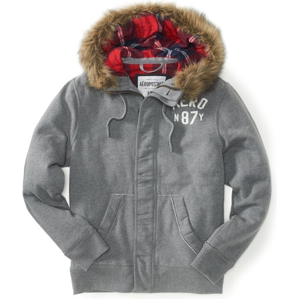Chaqueta de forro polar Aeropostale con capucha y forro a cuadros gris XX-Large