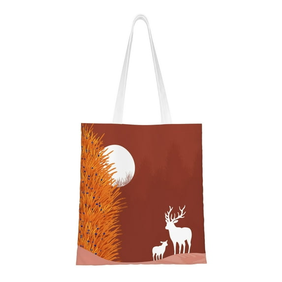 YFYANG Reusable Cotton Canvas Tote Shopping Bag, Red Night Forest Washable Portable Grocery Bag for Daily Travel
