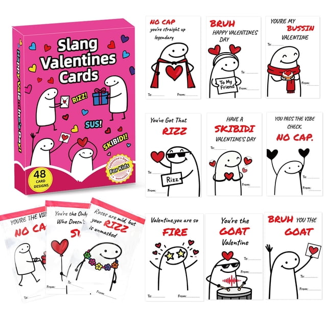 Tarjetas de San Valentín Jamuss con jerga, 48 unidades, para niños