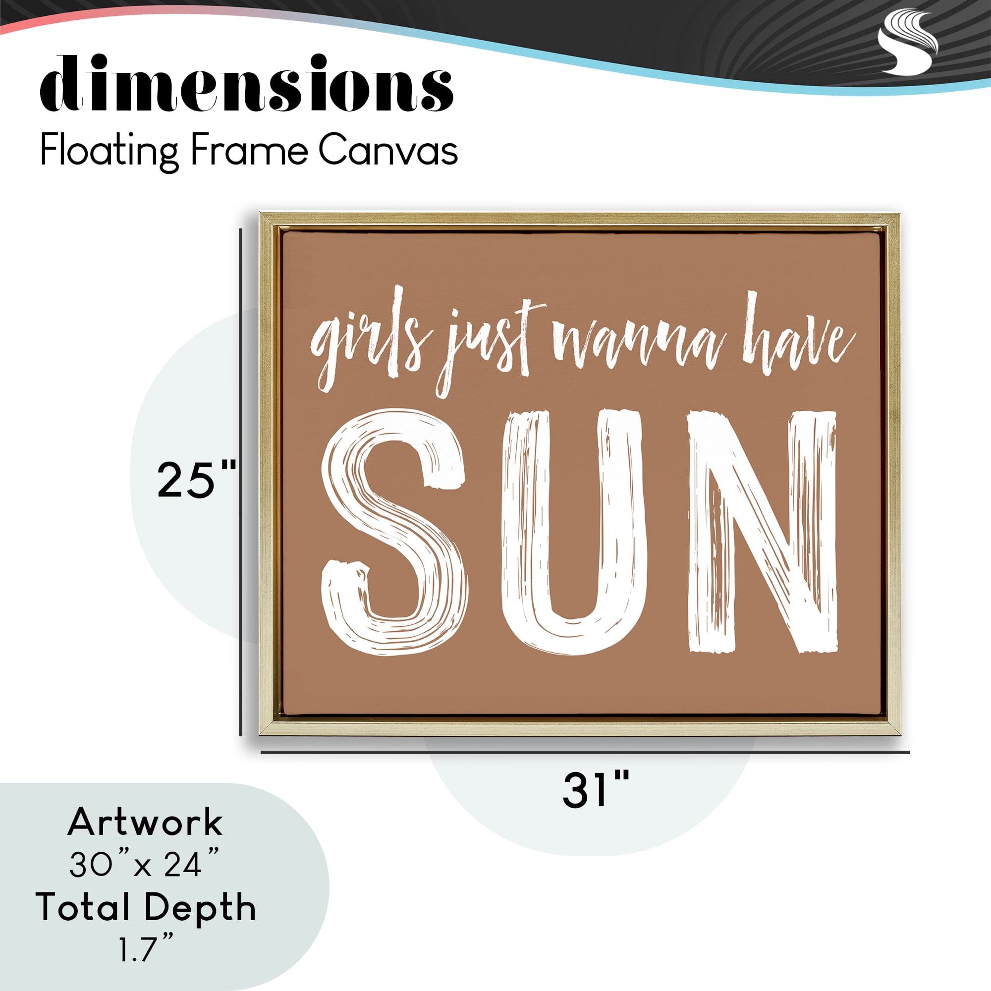 Girls Wanna Have Sun Brown Gold Framed Floater Canvas Wall Art, design by Lettered and Lined