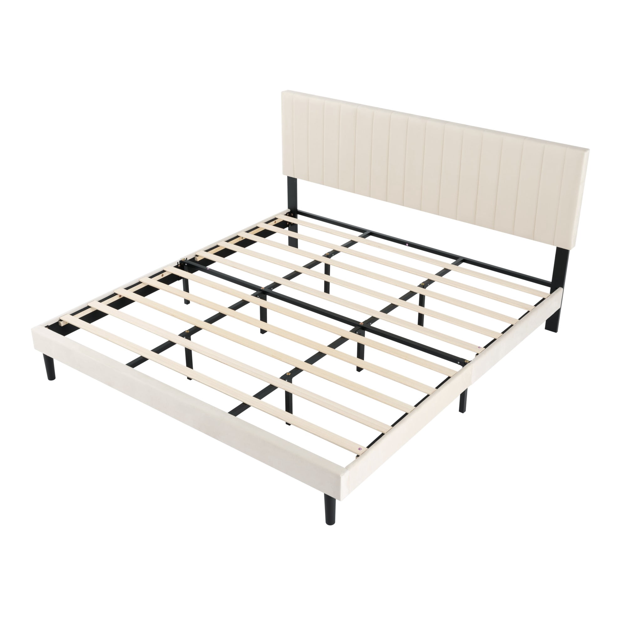 Gewnee King Size Upholstered Bed Frame,Velvet Platform Bed with Adjustable Headboard,Modern Bedroom Furniture with Wood Support,No Box Spring Needed,Beige