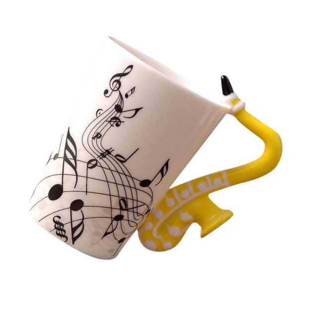 Ceramic Cup Coffee Mug Instrument Ceramic Cup Innovative Mug Creative Gift Yellow Saxophone