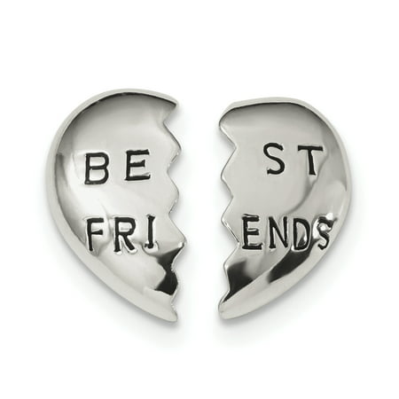 925 Sterling Silver Enameled Best Friends Bestfriend Friendship 2 Piece Heart Necklace Chain Slide Pendant Charm