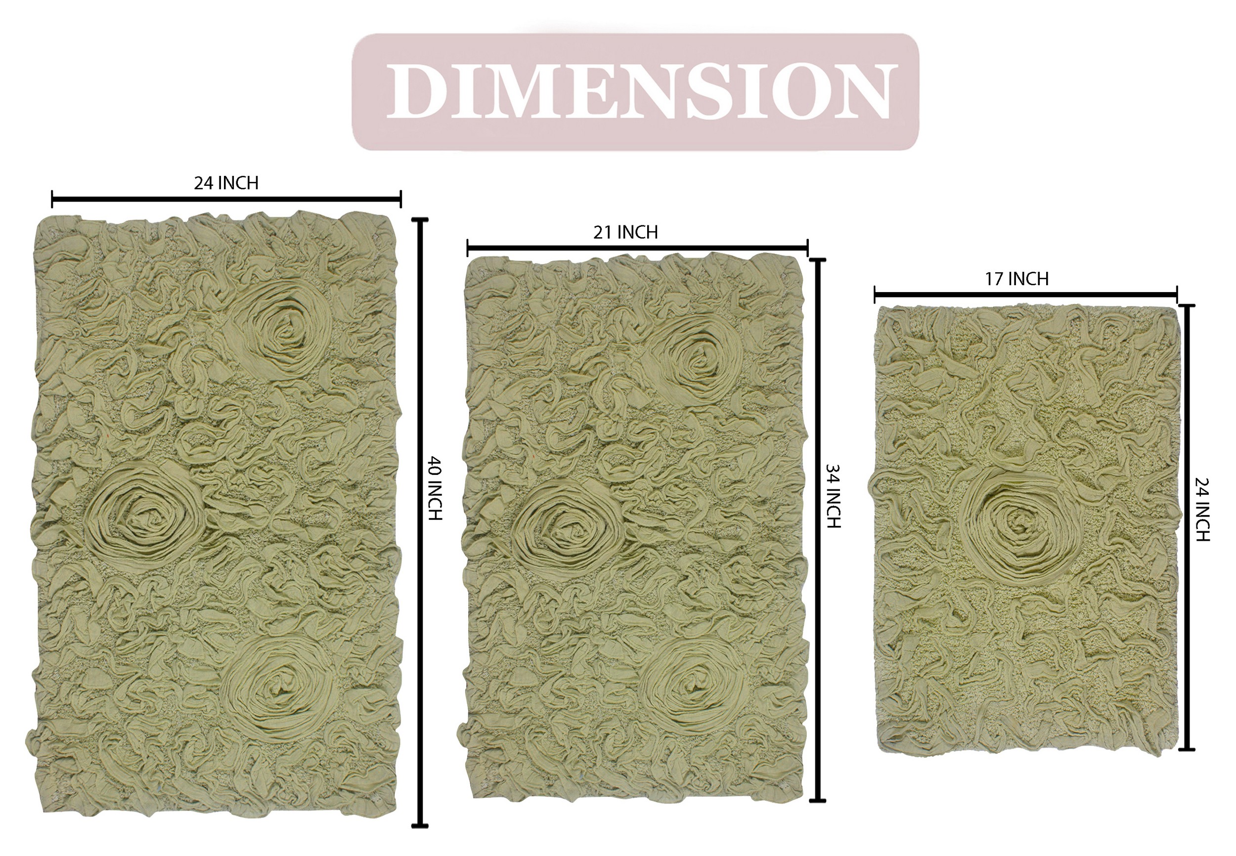 Home Weavers Bell Flower Collection 100% Cotton Non-Slip Bathroom Rug Set Machine Washable Bathroom Rug-17"x24", Bath Rug- 21"x34", Bathroom Rug- 24"x40", Green Color 3 Piece Bath rug set