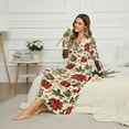thumbnail image 3 of Tutolipy Christmas Nightgowns for Women Red Floral Printed Sleepwear V Neck Loungewear Long Sleeve House Dress for Fall Winter, 4XL, 3 of 7