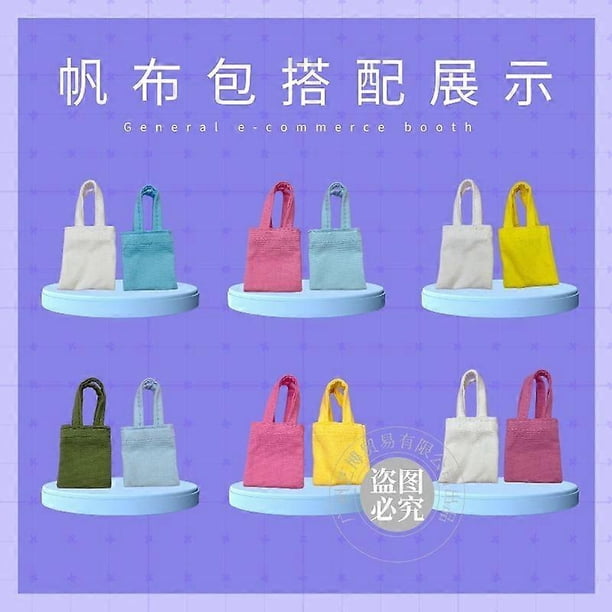 6pcs Miniature Canvas Bag: Dolls Shoulder Bag - Tiny Doll Tote Handbag Model Dollhouse Scenery Props For 1:6 Scale Mini House Decoration
