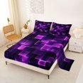 thumbnail image 2 of Manfei Glowing Plaid Queen Sheets, Geometric Checkered Queen Sheet Sets, Purple and Black, Black Reversible 4 Pieces1 Flat Sheet + 1 Fitted Sheet + 2 Pillowcases, 2 of 6