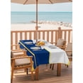 thumbnail image 2 of Outdoor Tablecloth with Umbrella Hole for Patio/Picnic/Party/Camping, Modern Navy Blue Gold Waterproof Table Cloth Rectangle Table Cover Washable, Minimalist Geometric Yellow Striped (60"x 102"), 2 of 8