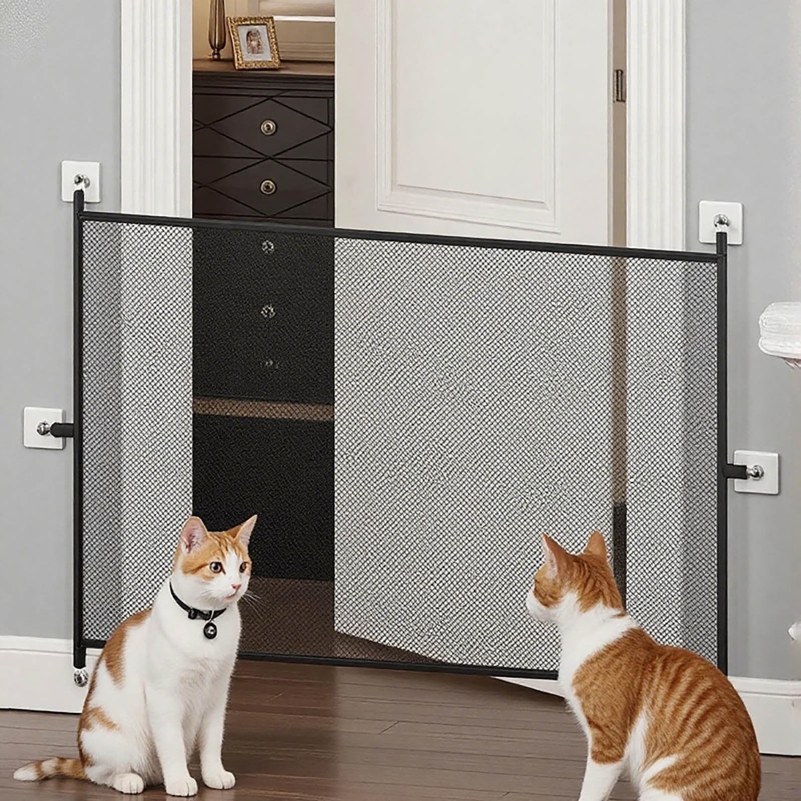 Portable Mesh Stair Gate Indoor Foldable Cat Proof Barrier for Stairs Indoor Doorways Hallways (Grey 28.35x43.31 Inch)