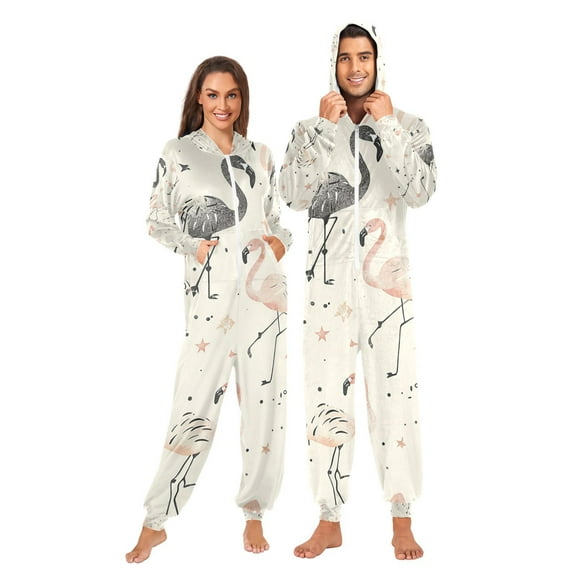 Flamingo Black and Pink Adult Unisex Onesie Pajamas Slim Fit One Piece Suit Pjs Sleepwear Pajama Jumpsuit