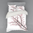 thumbnail image 2 of Floral Duvet Cover Set, Cherry Branch with Pink Blossom Traditional Style Illustration Asia Culture Themed, Bedding Set with Shams and Fitted Sheet, 3 Sizes, by Ambesonne, 2 of 3