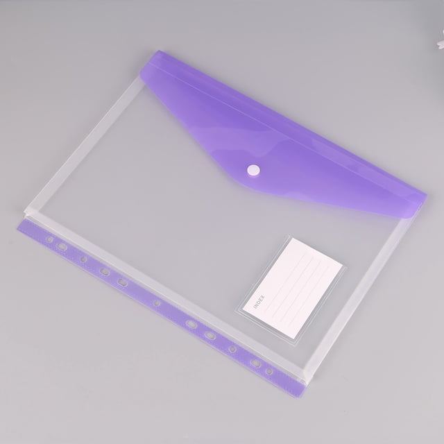 Binder Pocket, Plastic Envelopes Binder Folders, 11 Holes Expandable Binder Folders for 2/3/4 Ring, Document Pouch with Snap Button & Label Loose-Leaf Transparent for Office School Home, 12.17x9.65"