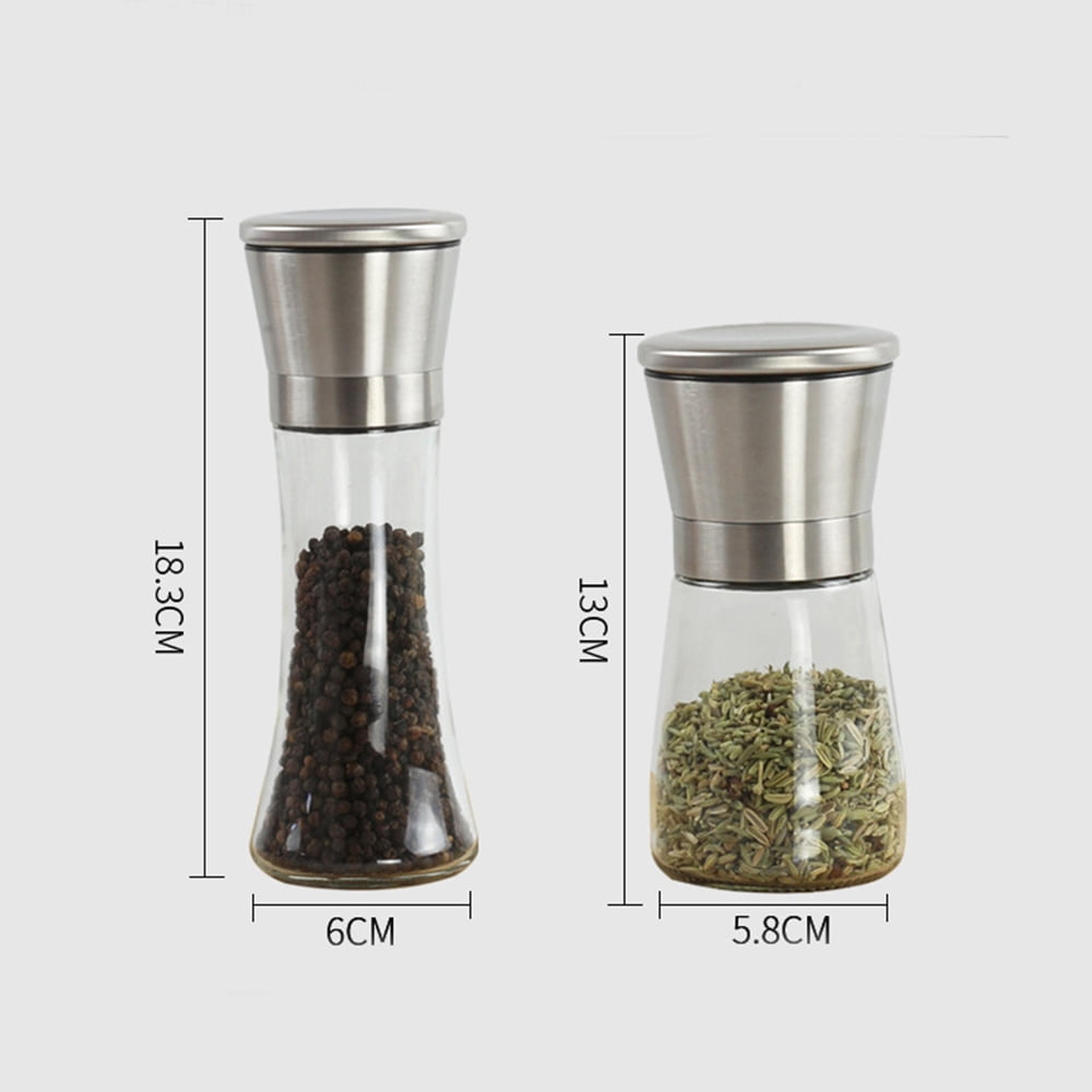 BOLLSLEY Set of 2 Stainless Steel Manual Salt and Pepper Grinder Spice Mill Shakers With Adjustable Coarseness Ceramic Grinding Mechanism Home Kitchen Tool