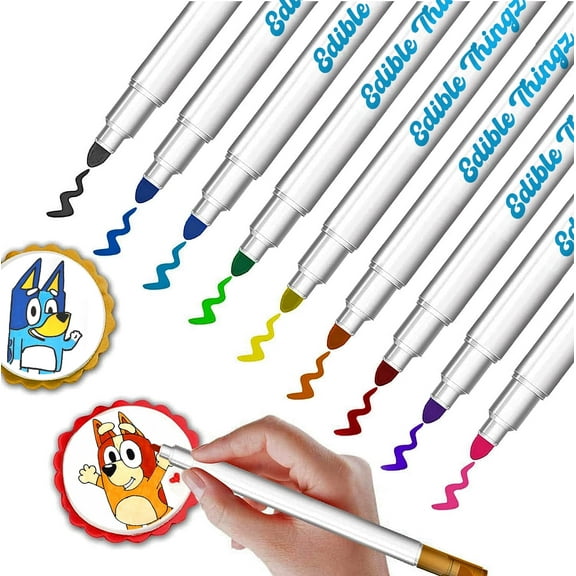 EdibleThingz Edible Food Coloring Markers, Dual Sided Tips, Edible Gourmet Writer with Fine & Wide Tip for Decorating Cookies, Cakes, Fondant, Frosting, Wafer Paper and Easter Eggs - Set of 10 Pens