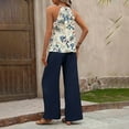 thumbnail image 4 of MORTTIC Women's Halter Neck 2-Piece Set Sleeveless Crop Top Wide Leg Pants Outfit Summer Beach Vacation Blue E，L, 4 of 5