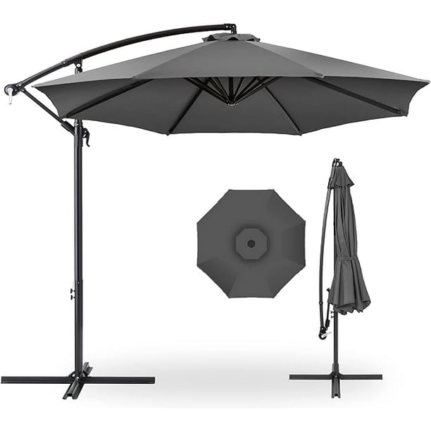 Sombrilla Cantilever de 10 ft, Sombrilla Offset para Patio con Ajuste de Inclinación, 8 Varillas, Protección UV para Jardín, Patio y Piscina