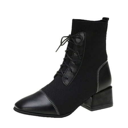 

crtigd Womens Cowboy Boots Black Women s Boots Fashion Plus Stitching Back Fleece Ankle Zipper Flat Shoes women s boots