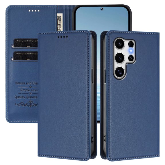 Wallet Case for Samsung Galaxy S24 Ultra with RFID Blocking, PU Leather Flip Folio Phone Case with Card Slots Cash Pocket Kickstand Magnetic Clasp Full Body Protection Shockproof Cover, Darkblue
