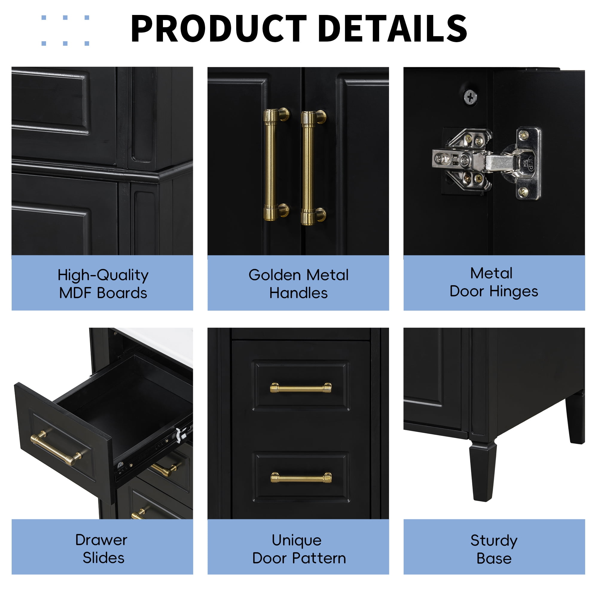 Alvantor 36" Bathroom Vanity with Sink, Freestanding Storage Cabinet with Flip Drawers Black
