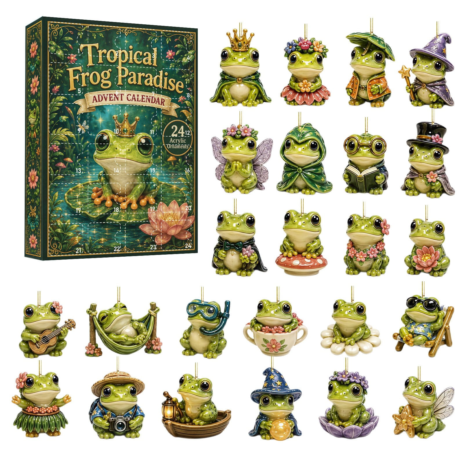 Floleo Christmas Advent Calendar Animals Series 2D Flat Frogs Pendant Countdown Calendar Holiday Gift for Family Friends