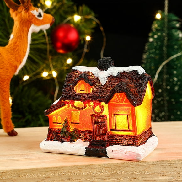 LSLJS Christmas Winter Village Houses Set LED Lighted DIY Christmas Figurines Christmas Miniature Resin Ornament Kits Christmas Cedar Bare Branch Tree Street Lamp, Glowing House on Clearance